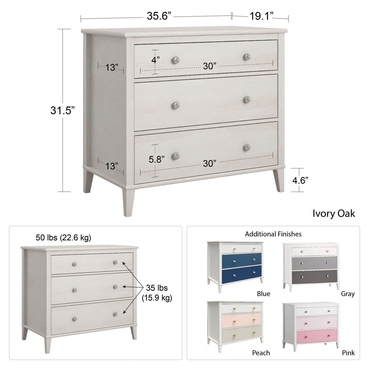 Kids Chest Of Drawers 3 Drawer Dresser-1