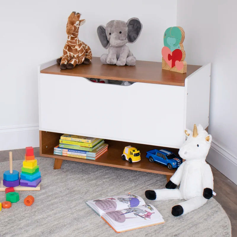 Kids Toy Storage Unit: Wood/White Toy Storage Box