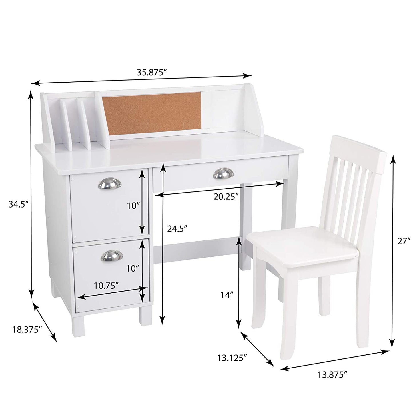 Kids Writing Table: 35.75" Writing Desk with Hutch and Chair Set