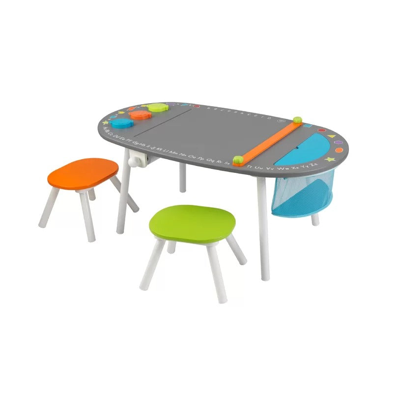 Kids Writing Table: 3 Piece Oval Arts And Crafts Table and Chair Set