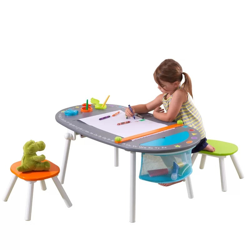 Kids Writing Table: 3 Piece Oval Arts And Crafts Table and Chair Set