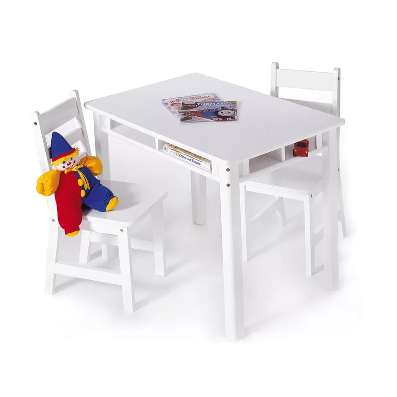 Kids Writing Table: 3 Piece Solid Wood Rectangular Play / Activity Table and Chair Set