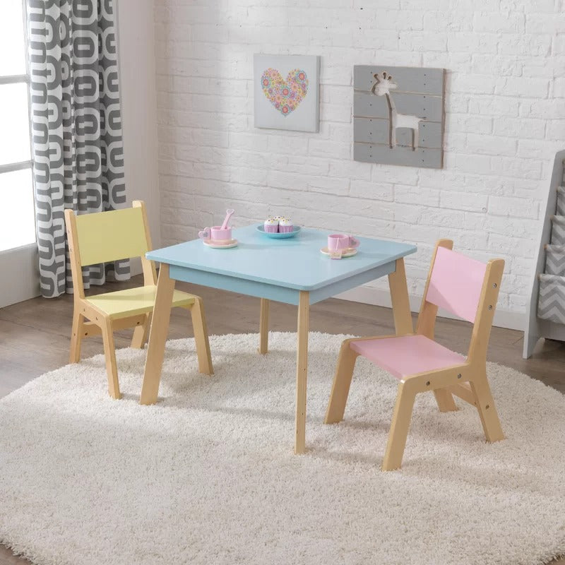 Kids Writing Table: 3 Piece Square Play / Activity Table and Chair Set