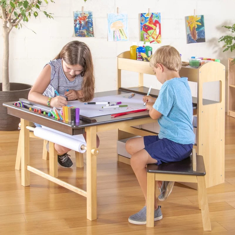 Kids Writing Table: Kids 3 Piece Rectangular Arts And Crafts Table and Chair Set