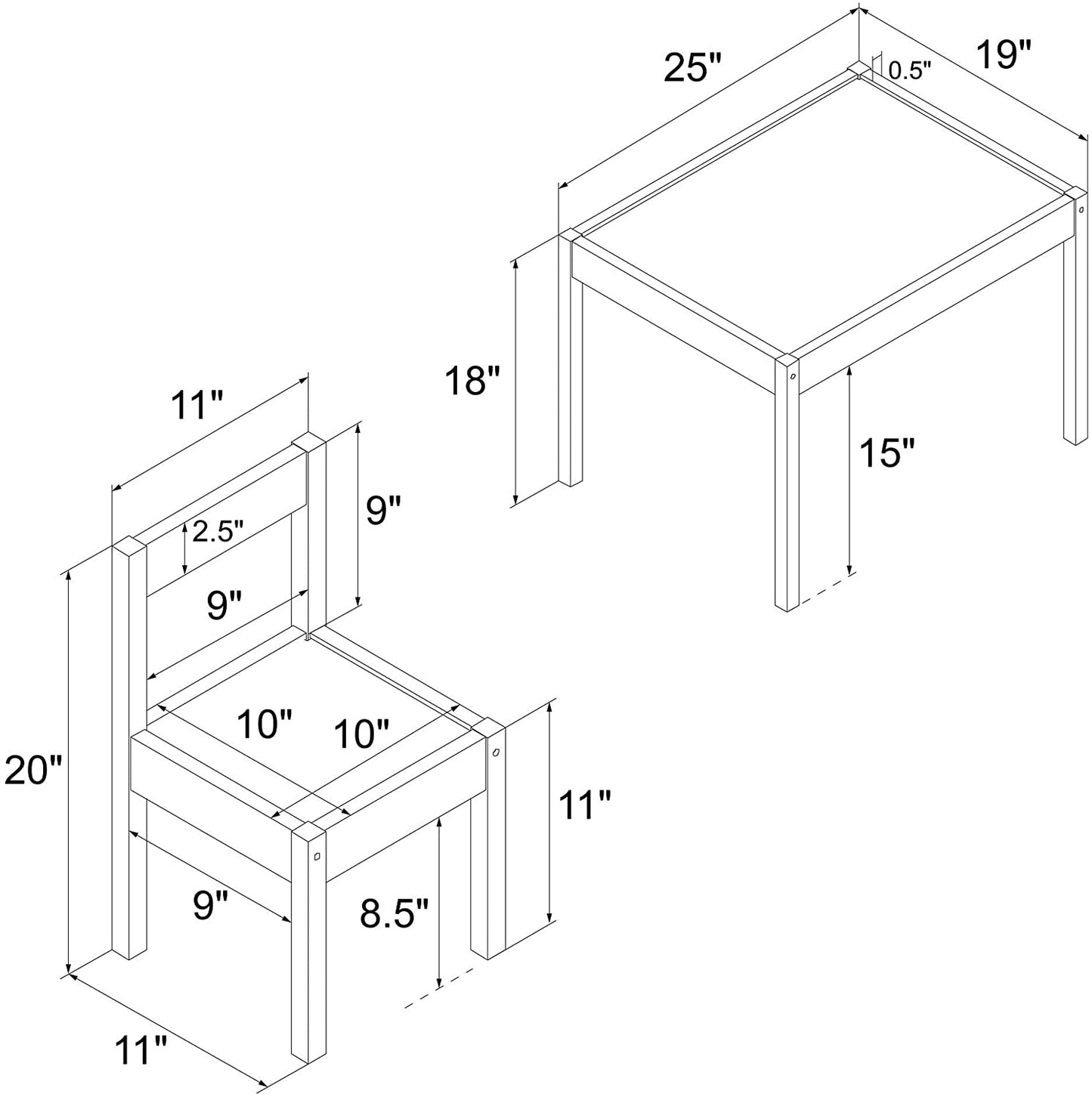 Kids Writing Table: Kids 3 Piece Rectangular and Chair Set