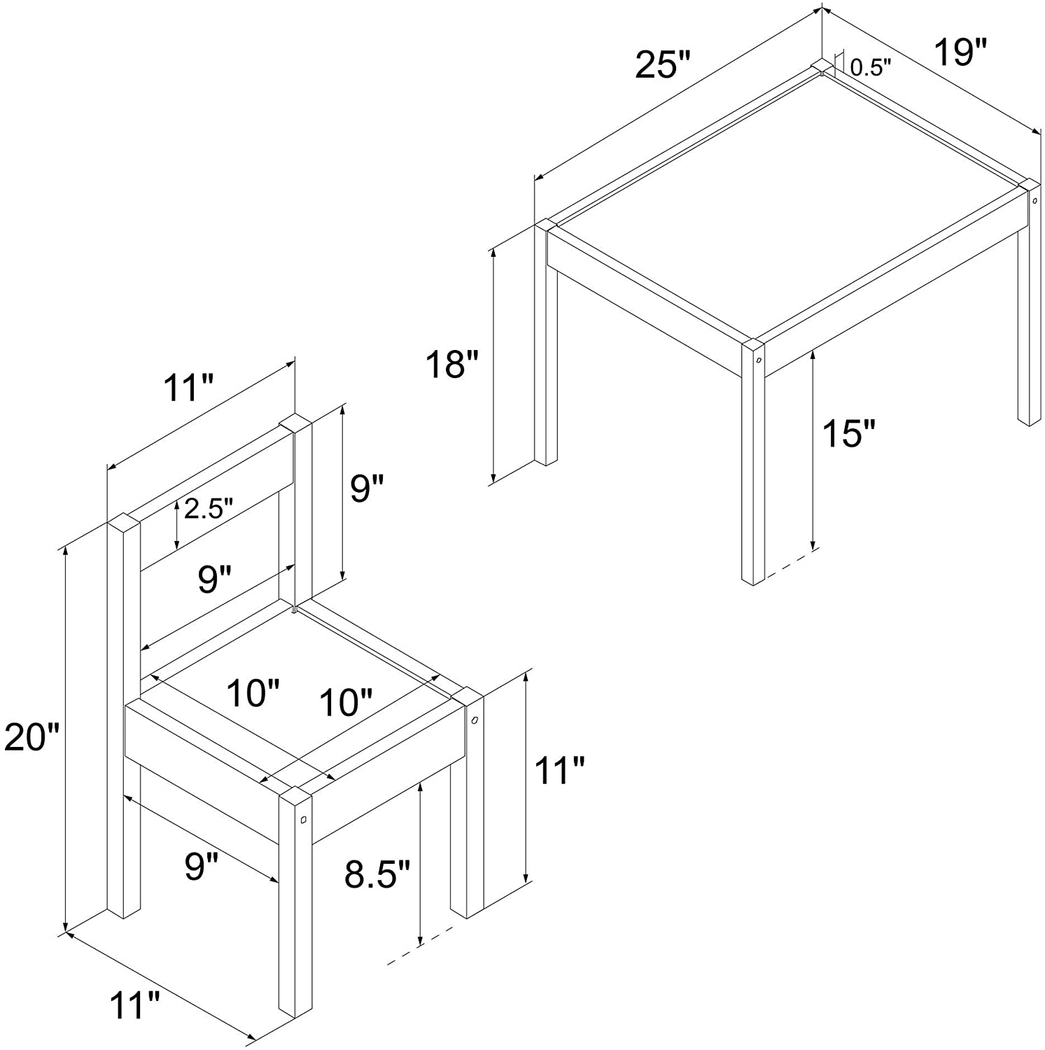 Kids Writing Table: Kids 3 Piece Rectangular and Chair Set