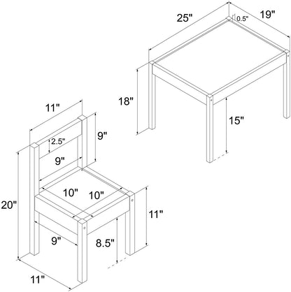 Kids Writing Table: Kids 3 Piece Rectangular and Chair Set