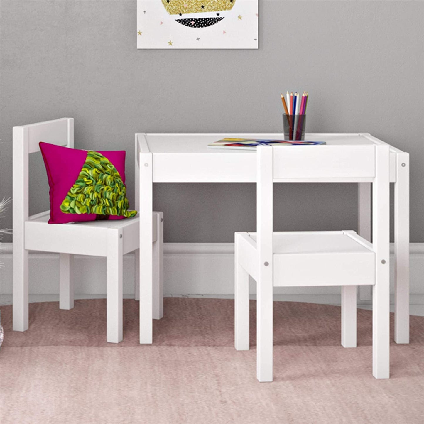 Kids Writing Table: Kids 3 Piece Rectangular and Chair Set