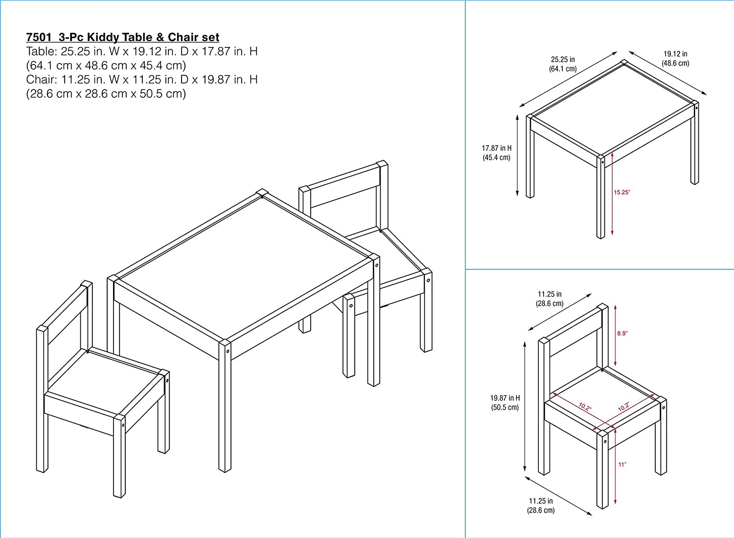 Kids Writing Table: Kids 3 Piece Rectangular and Chair Set