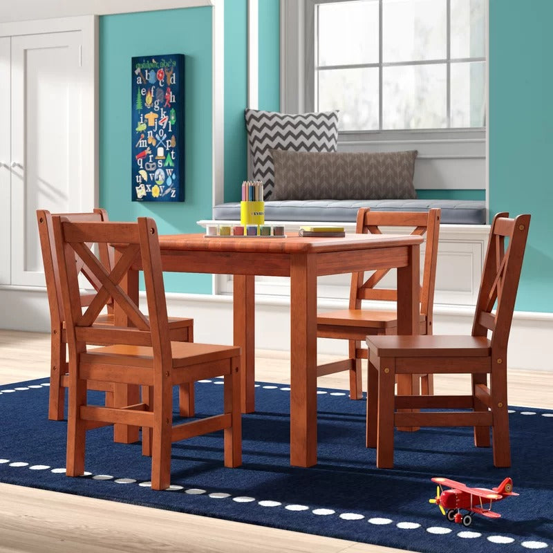 Kids Writing Table: Kids 3 Piece Solid Wood Square Play / Activity Table and Chair Set