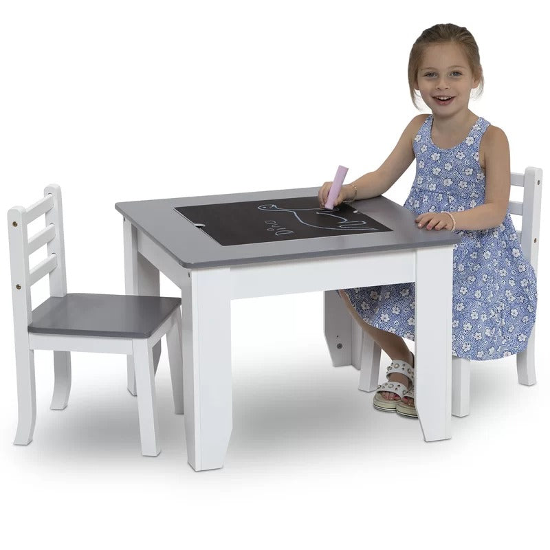 Kids Writing Table: Kids 3 Piece Square and Chair Set