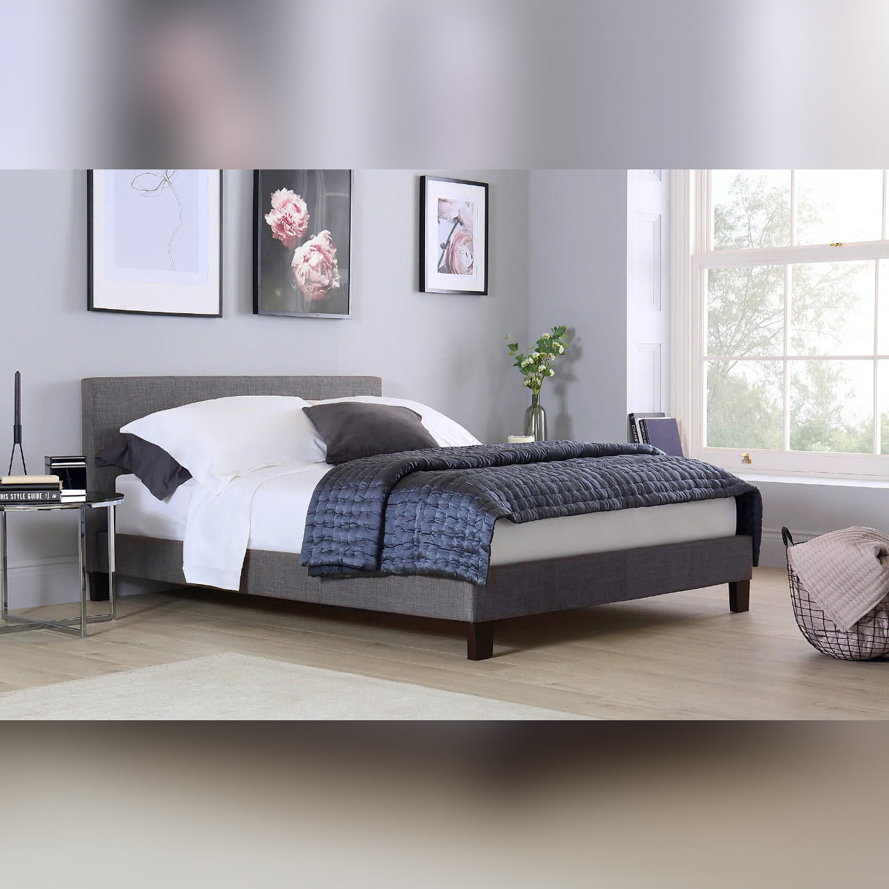 King Size Bed Berlin Style Grey Fabric Bed
