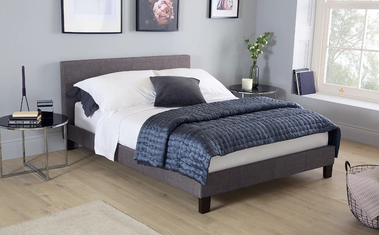 King Size Bed:Berlin Style Grey Fabric Double Bed
