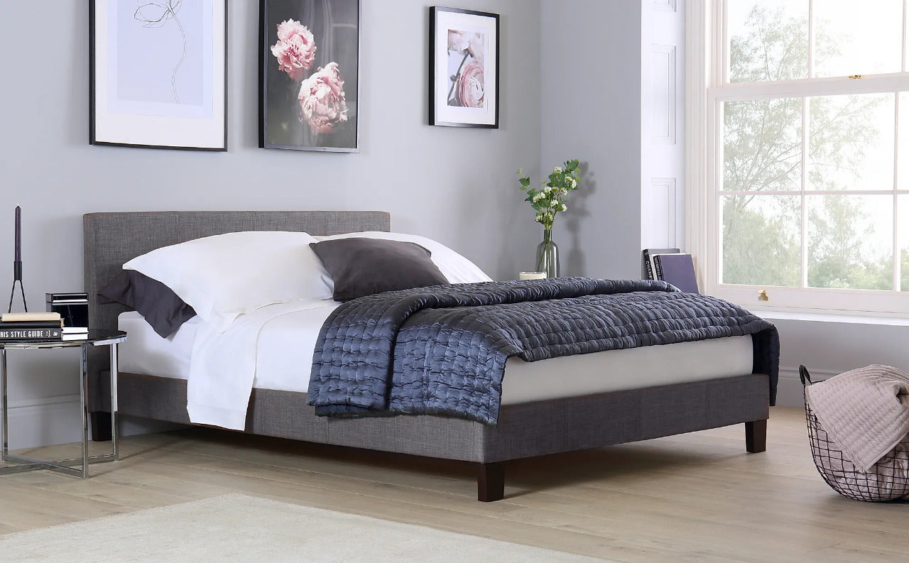 King Size Bed:Berlin Style Grey Fabric Double Bed