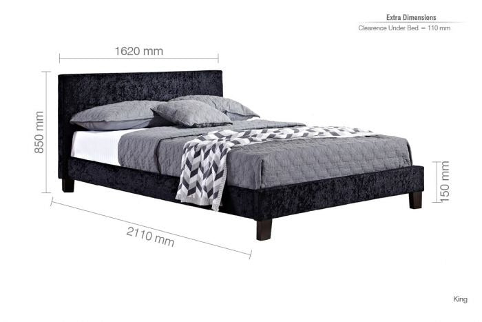 King Size Bed Berlin Style Silver Crushed Velvet Bed
