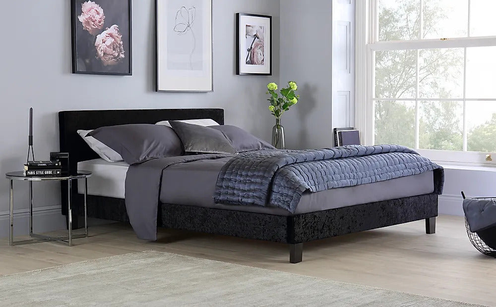 King Size Bed: Black Crushed Velvet King Size Double Bed