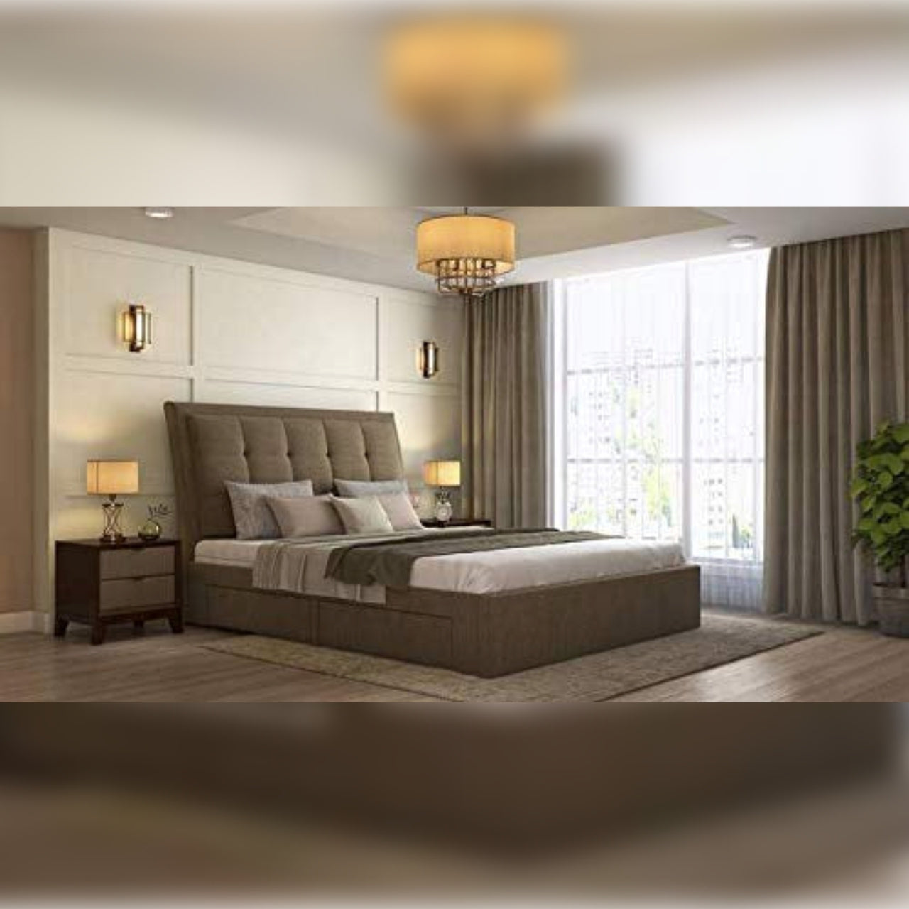 King Size Bed Brown Upholstered Storage Divan Bed