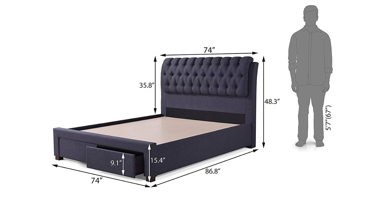 King Size Bed Charcoal Grey Upholstered Storage Bed
