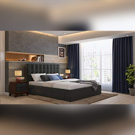 King Size Bed Charcoal Grey Upholstered Storage Bed