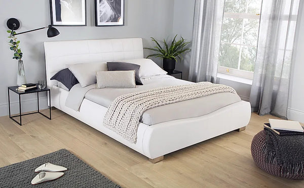 King Size Bed: Dorato White Leatherette King Size Double Bed