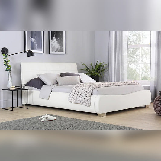 King Size Bed Dorato White Leatherette King Size Bed