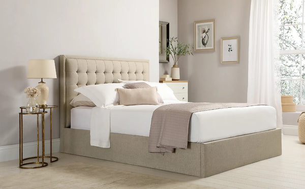 King Size Bed: Florce Oatmeal Fabric Double Bed