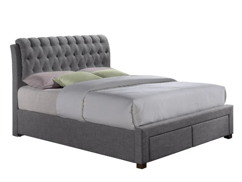 King Size Bed Grey Fabric 2 Drawer King Size Bed