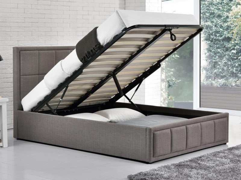 King Size Bed: Grey Fabric Ottoman King Size Bed