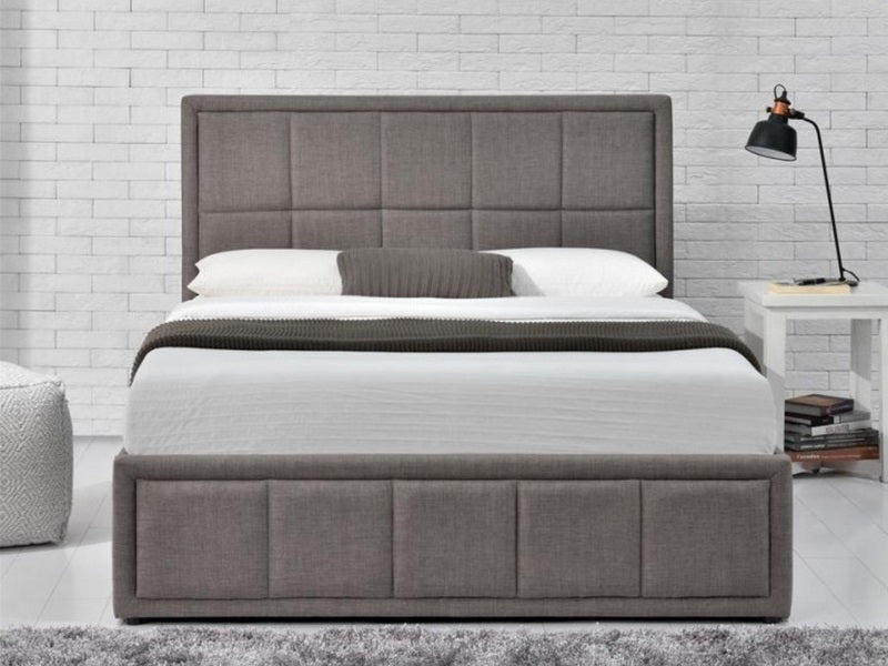 King Size Bed: Grey Fabric Ottoman King Size Bed