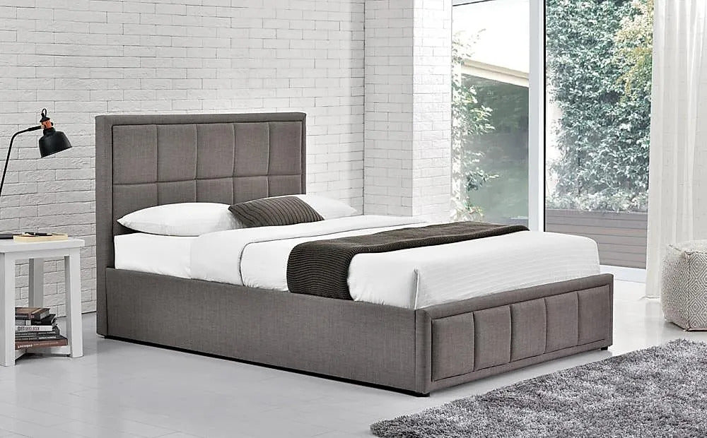  King Size Bed: Grey Fabric Ottoman King Size Bed
