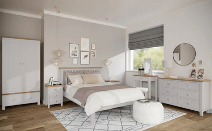  King Size Bed: Painted Grey and Oak Wooden King Size Double Bed