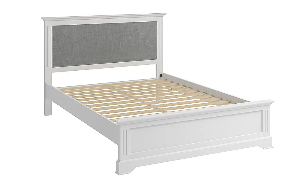 King Size Bed: Painted White Wooden King Size Double Bed