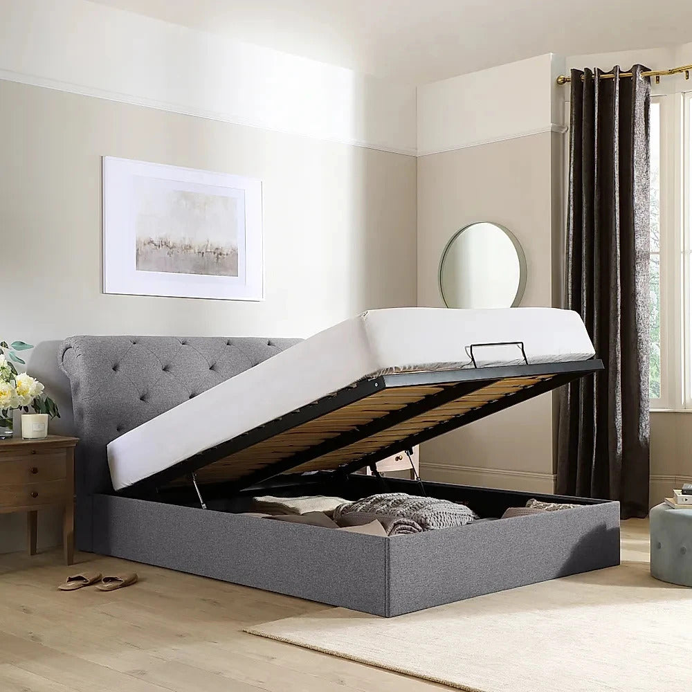 King Size Bed: Upholstered Grey King Size Double Bed