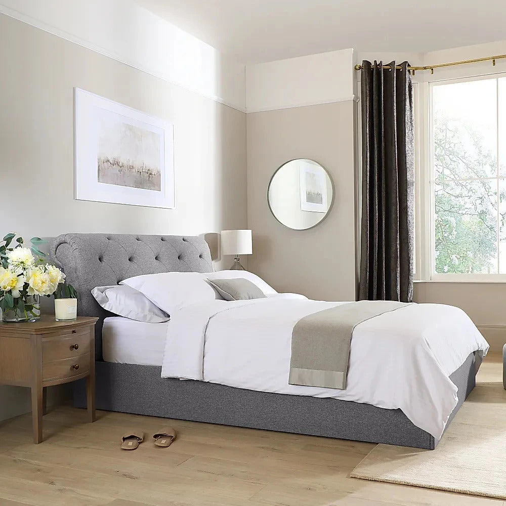 King Size Bed: Upholstered Grey King Size Double Bed