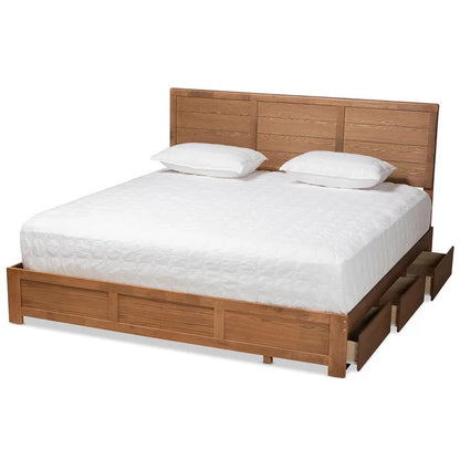 King Size Bed: Wooden Platform Bed With Storage 
