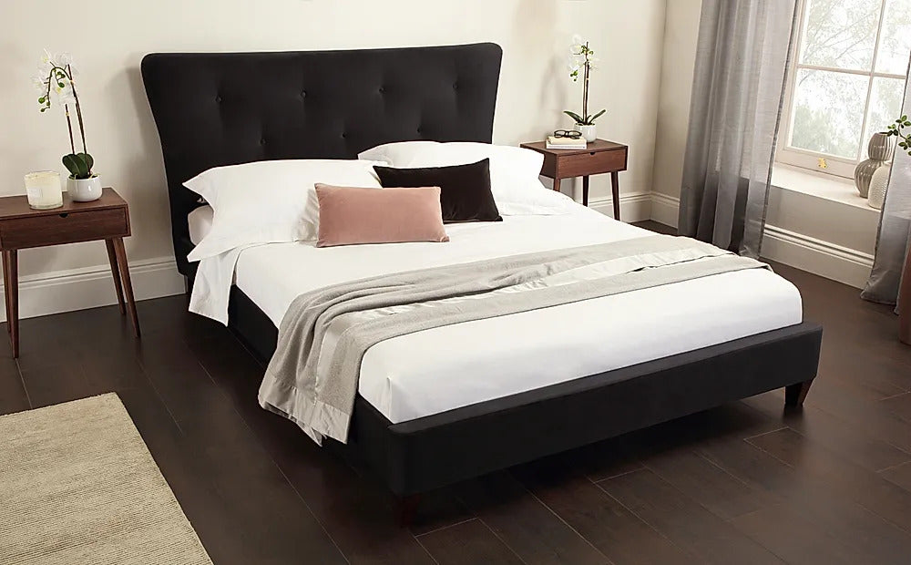 King Size:  Berton Black Velvet Double Bed