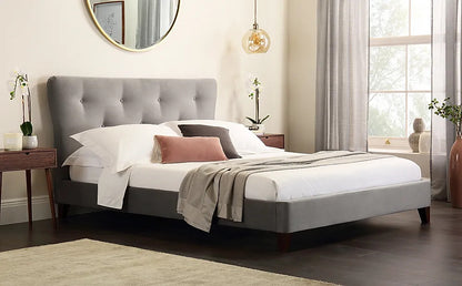 King Size:  Berton Grey Velvet Double Bed