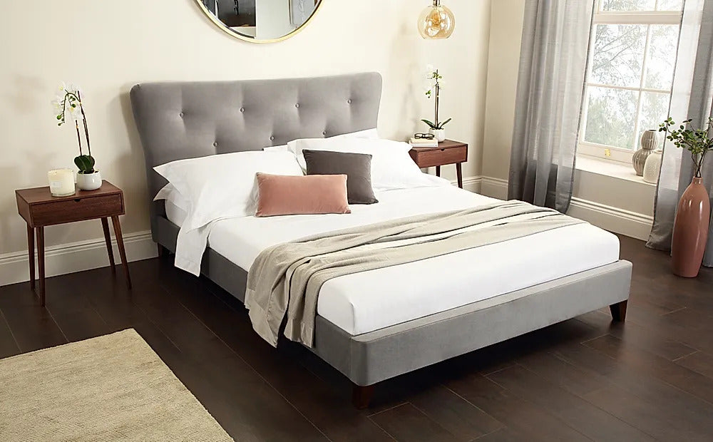 King Size:  Berton Grey Velvet Double Bed