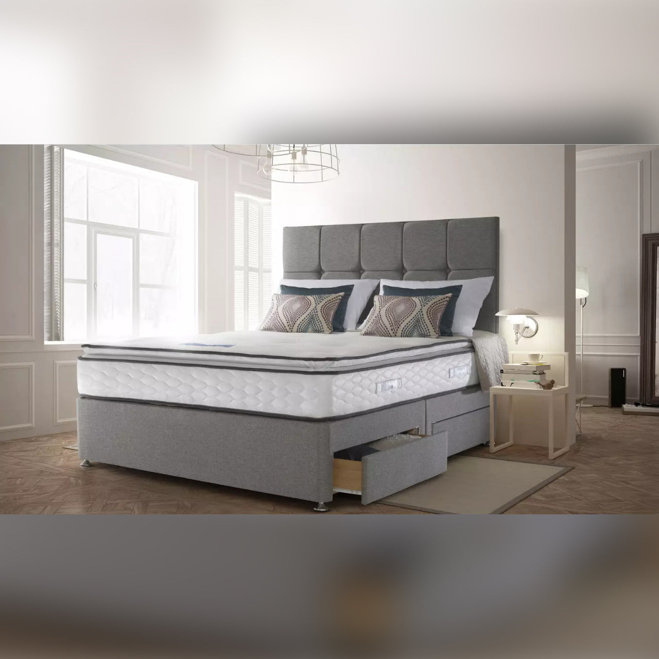 King Size Grey Pillowtop King Size Bed