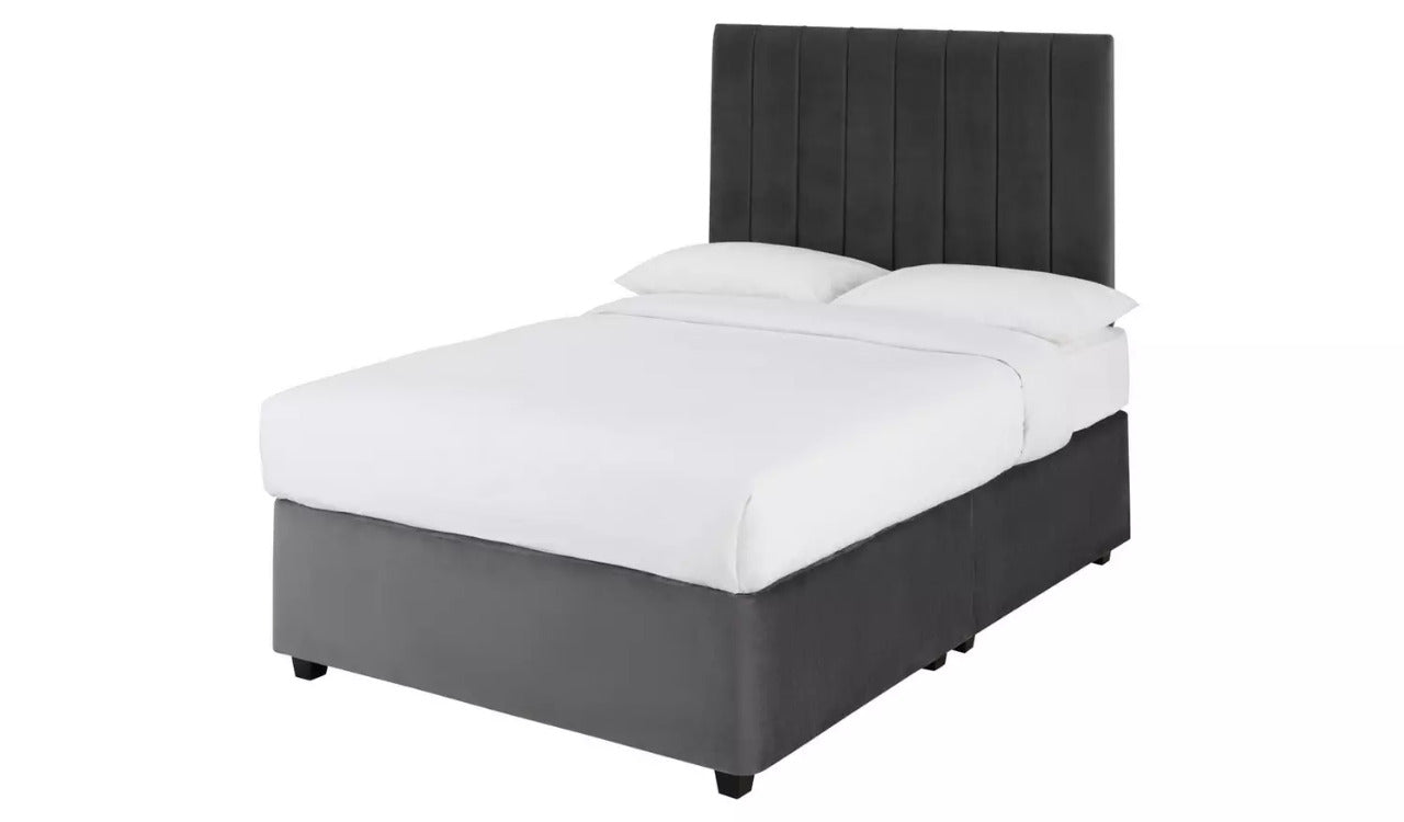 King Size: Steel Grey Velvet  King Size Divan Bed