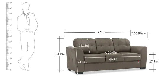 3 Seater Sofa:- Kinley Leatherette Sofa Set (Gray)