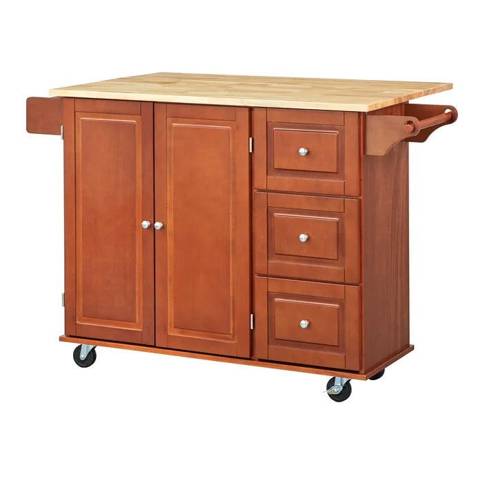 Kitchen Island Table: 53.75'' Wide Rolling Kitchen Island with Solid Wood Top