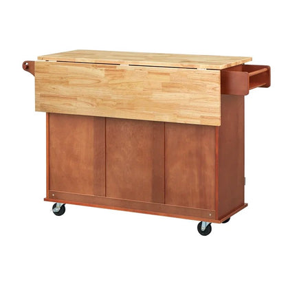 Kitchen Island Table: 53.75'' Wide Rolling Kitchen Island with Solid Wood Top