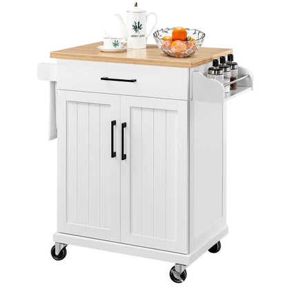 Kitchen Island: 18'' Kitchen Island with Solid Wood Top and Locking Wheels