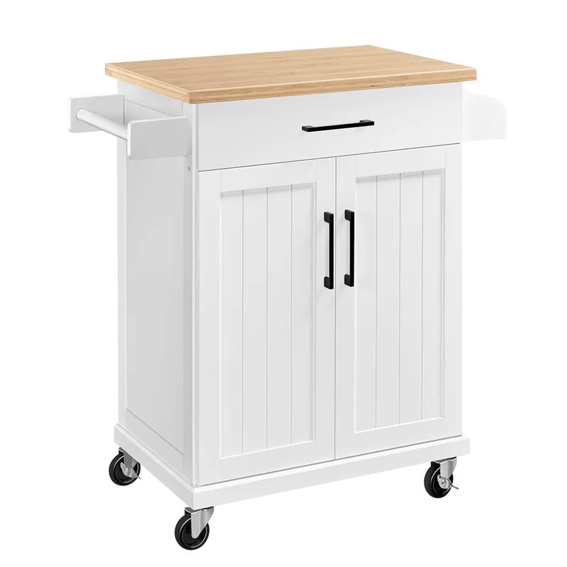 Kitchen Island: 18'' Kitchen Island with Solid Wood Top and Locking Wheels