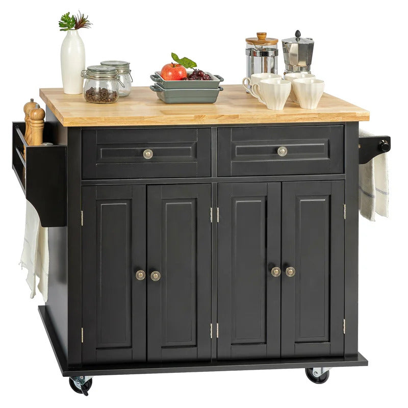 Kitchen Island: 35.4'' Kitchen Island with Solid Wood Top and Locking Wheels