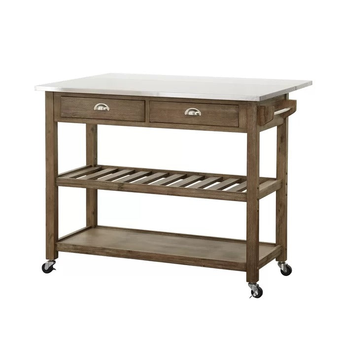 Kitchen Island: 44'' Wide Rolling Kitchen Island Table with Stainless Steel Top
