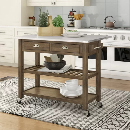 Kitchen Island: 44'' Wide Rolling Kitchen Island Table with Stainless Steel Top