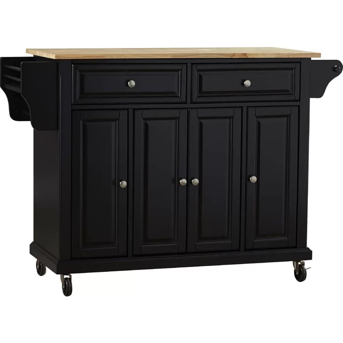 Kitchen Island: 51.5'' Wide Rolling Kitchen Island Table with Solid Wood Top