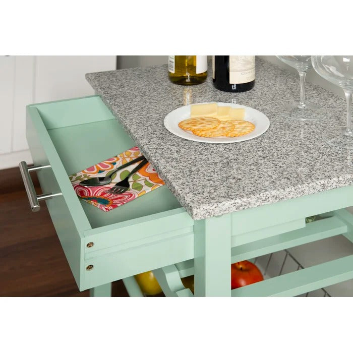 Kitchen Island Table: 22.88'' Wide Rolling Kitchen Cart with Granite Top